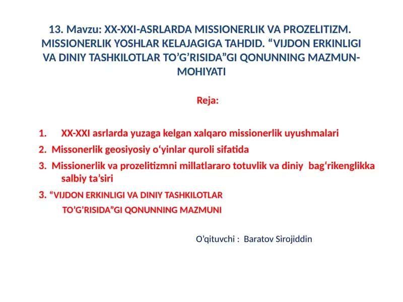 XX-XXI-ASRLARDA MISSIONERLIK VA PROZELITIZM 1