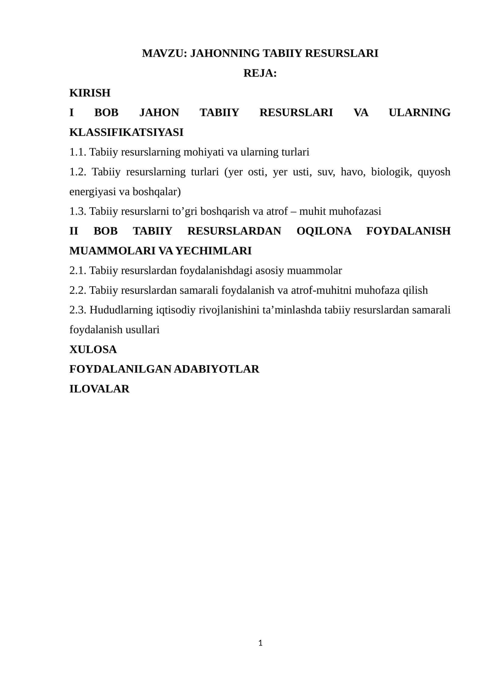 JAHONNING TABIIY RESURSLARI 1