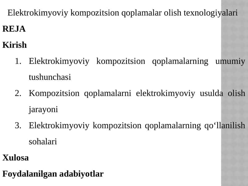 Elektrokimyoviy kompozitsion qoplamalar 1
