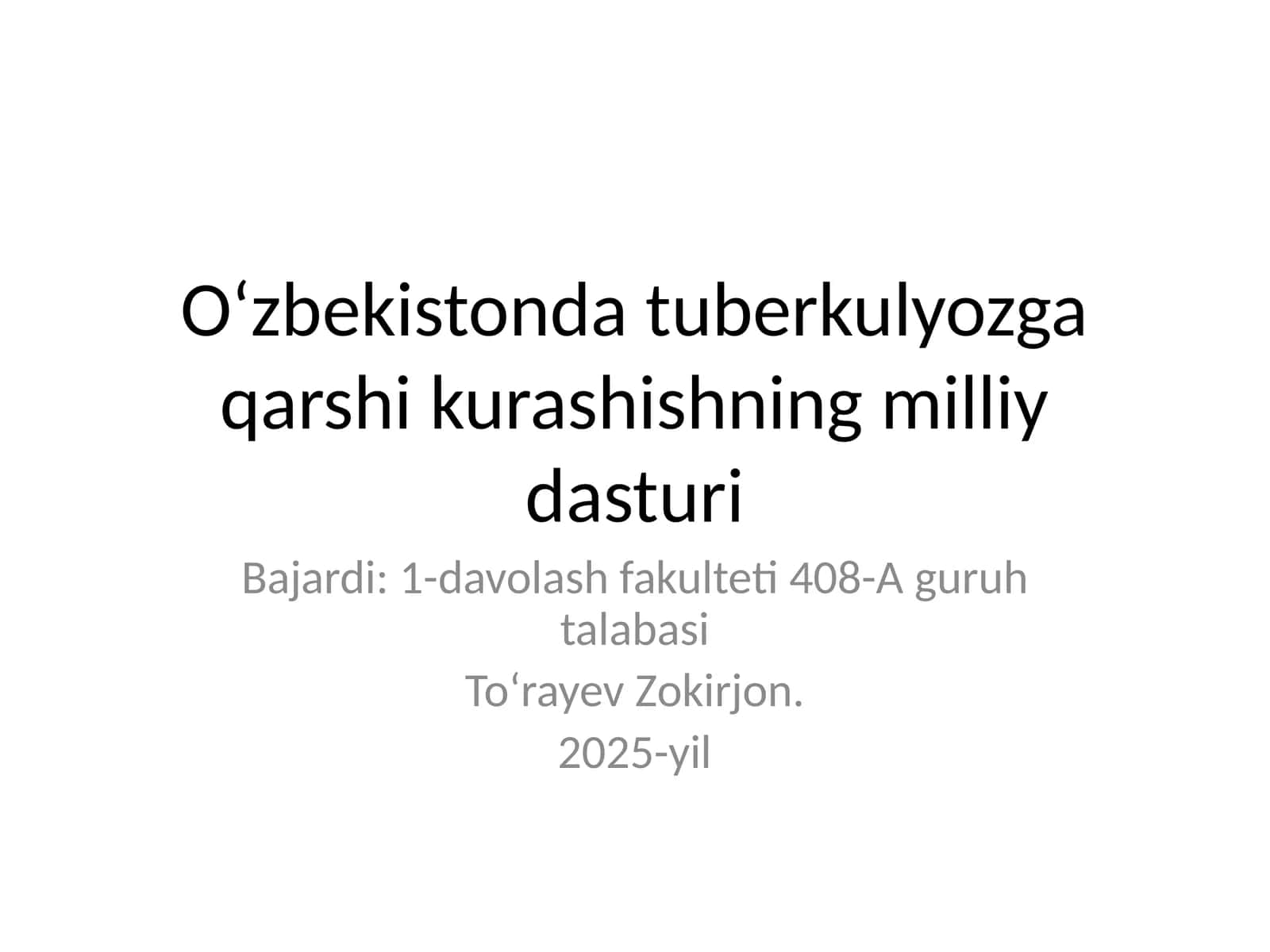 O‘zbekistonda tuberkulyozga qarshi kurashishning milliy dasturi 1