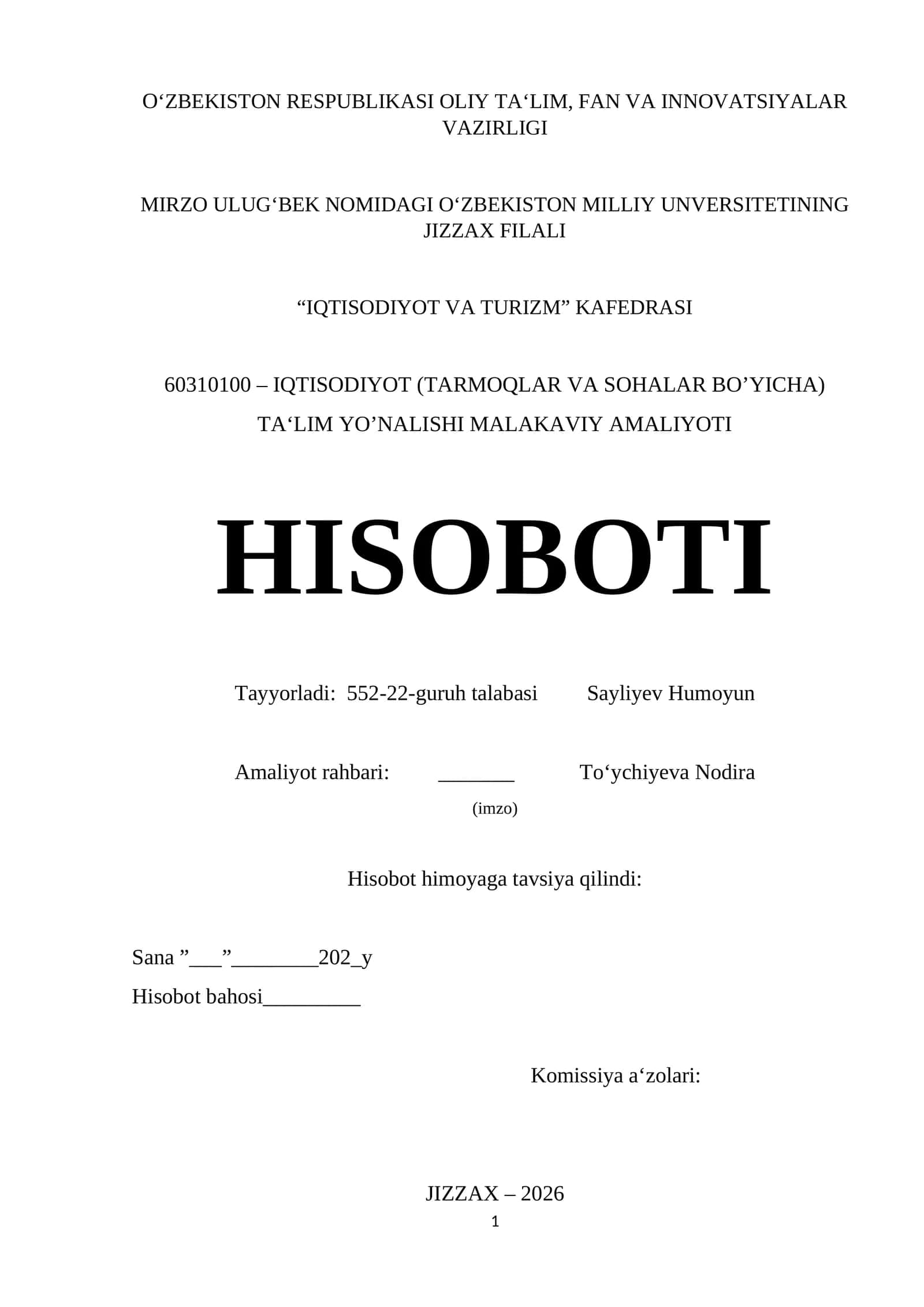 AMALIYOT HISOBOTI. Mastery International School. maktabi boʻyicha 1