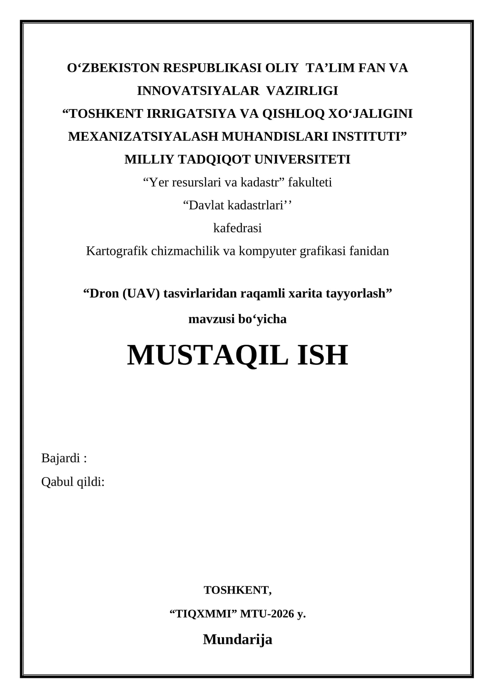 Dron (UAV) tasvirlaridan raqamli xarita tayyorlash 1
