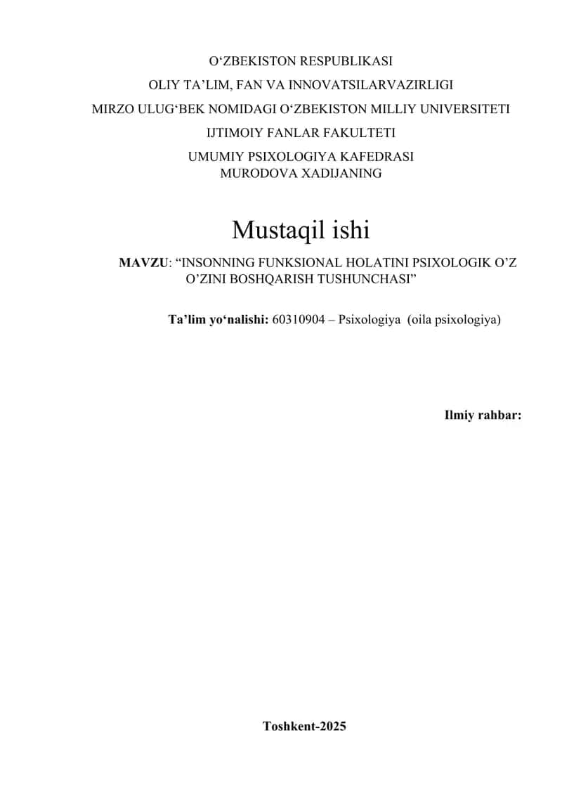 INSONNING FUNKSIONAL HOLATINI PSIXOLOGIK O’Z O’ZINI BOSHQARISH TUSHUNCHASI 1