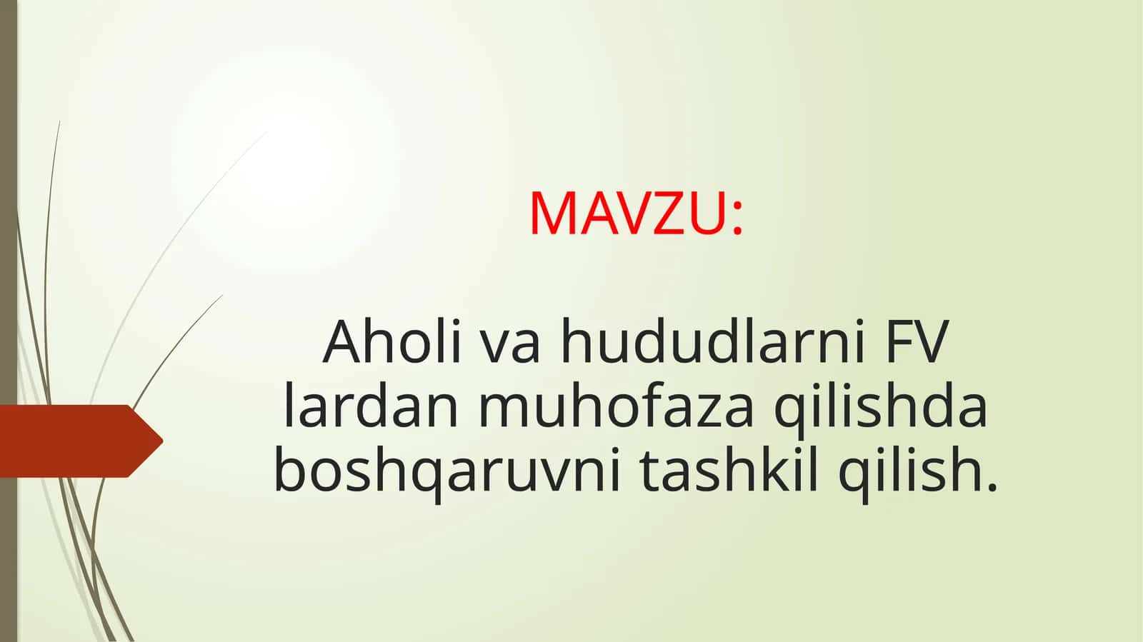 Aholiva hududlarni FV lardan muhofaza qilishda boshqaruvni tashkil qilish 1