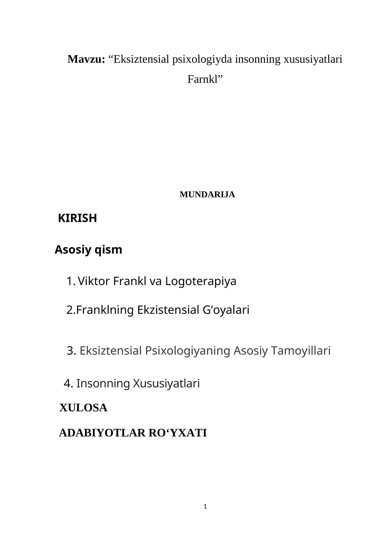 Eksiztensial psixologiyada insonning xususiyatlari Farnkl 1