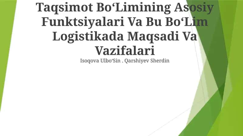 Taqsimot BoʻLimining Asosiy Funktsiyalari Va Bu BoʻLim Logistikada Maqsadi Va Vazifalari 1