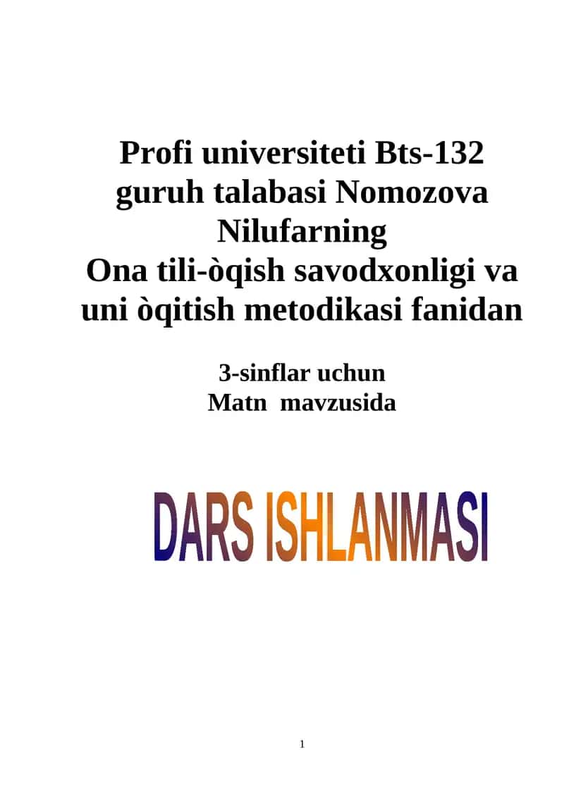 O’qish. Umumiy o’rta ta’lim maktablarining 3-sinfi uchun darslik 1