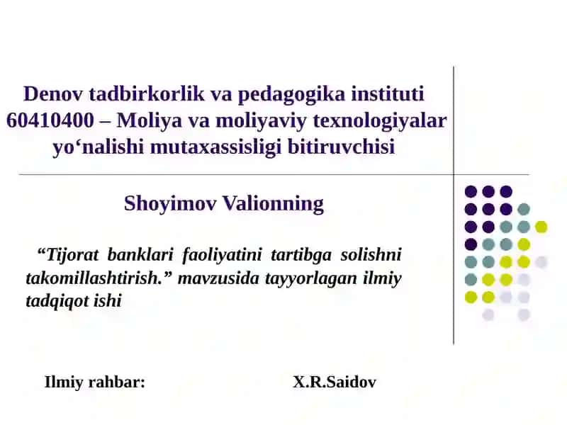 Tijorat banklari faoliyatini tartibga solishning ilmiy-nazariy asoslari 1