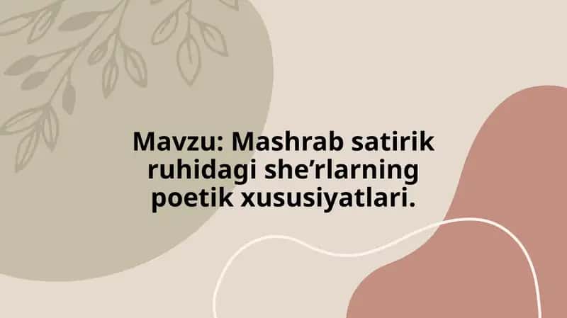 Mashrab satirik ruhidagi she’rlarning poetik xususiyatlari 1