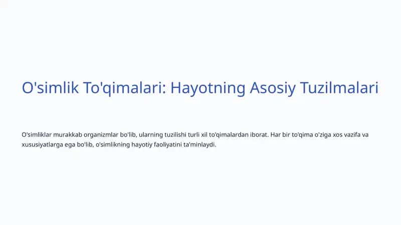 O'simlik To'qimalari: Hayotning Asosiy Tuzilmalari 1