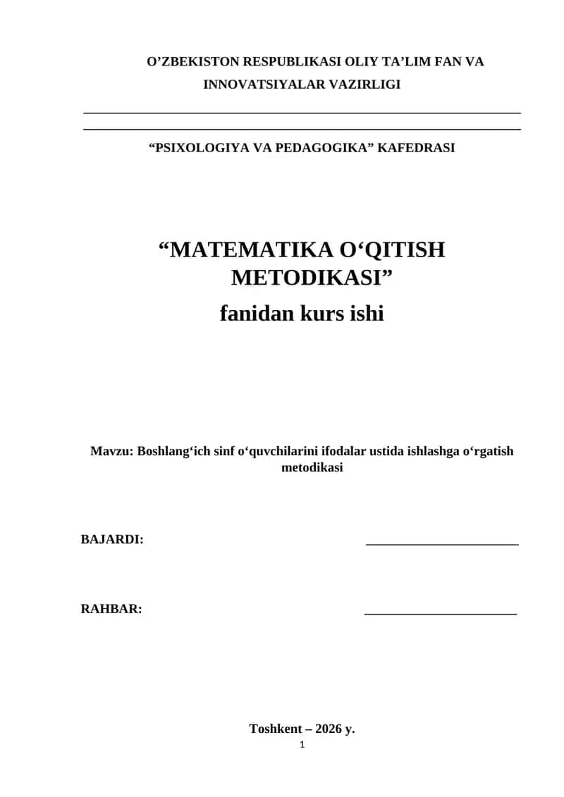 Boshlang‘ich sinf o‘quvchilarini ifodalar ustida ishlashga o‘rgatish metodikasi. 1