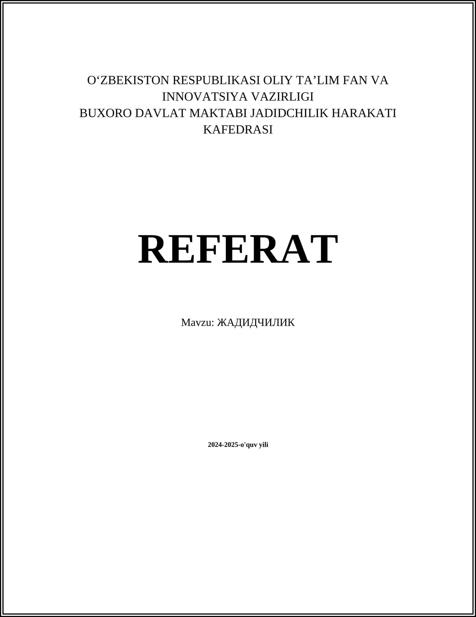 REFERAT Mavzu: ЖАДИДЧИЛИК 1