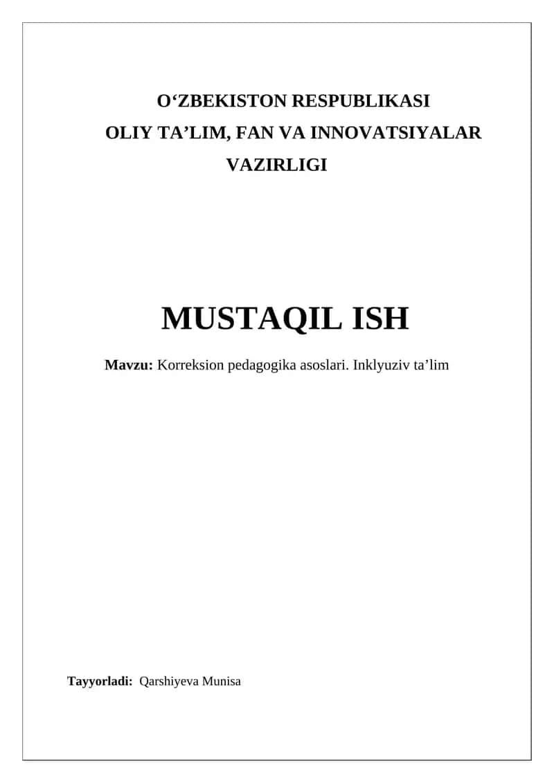Korreksion pedagogika asoslari. Inklyuziv ta’lim 1