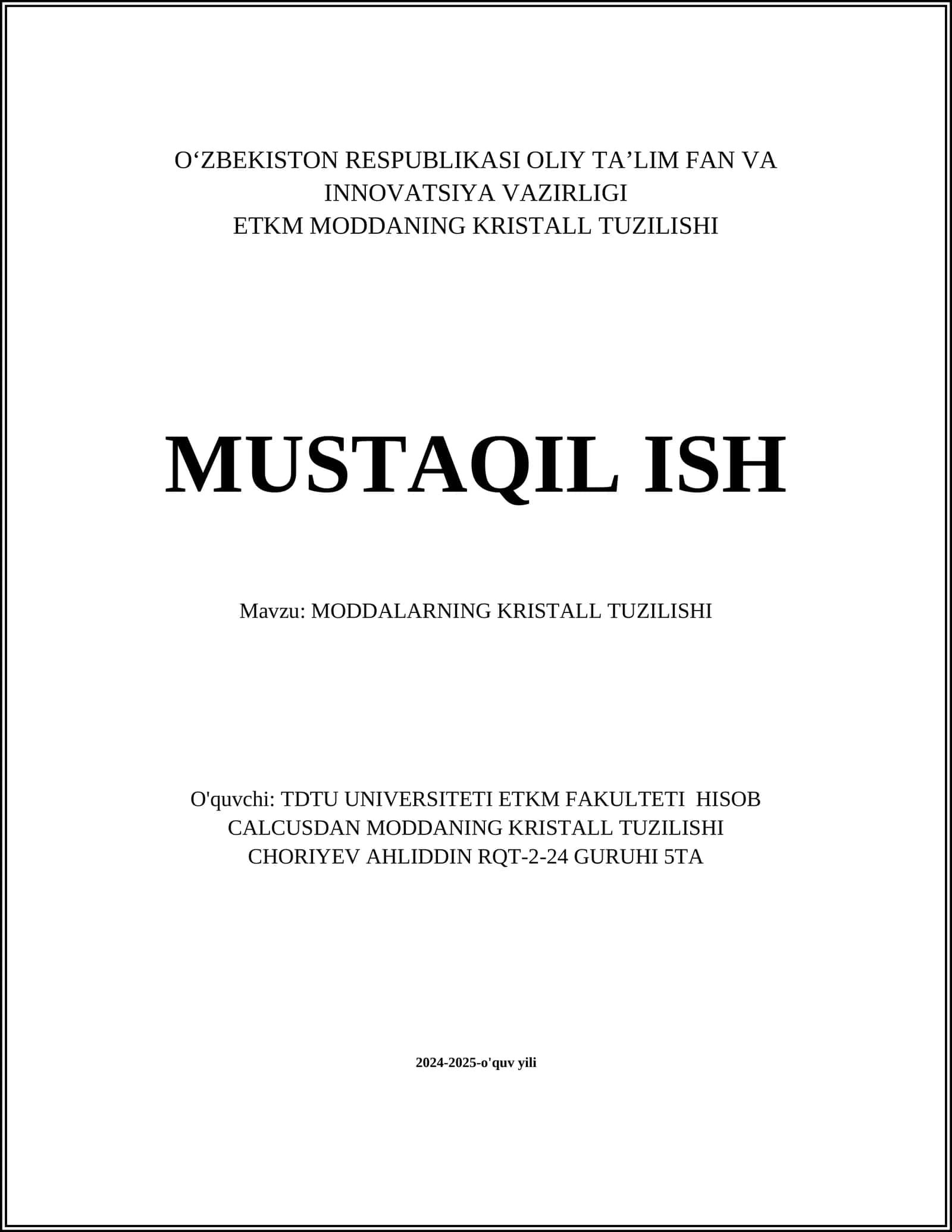 MODDALARNING KRISTALL TUZILISHI 1