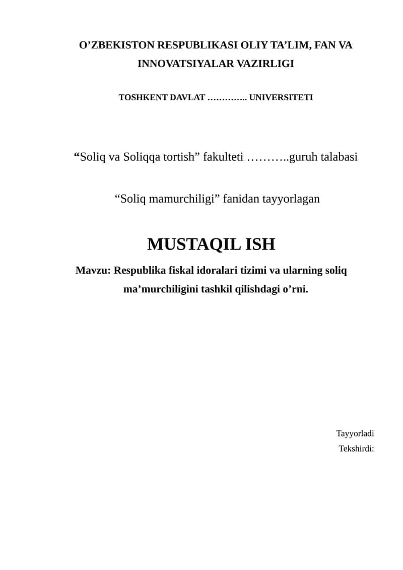 Respublika fiskal idoralari tizimi va ularning soliq ma’murchiligini tashkil qilishdagi o’rni 1