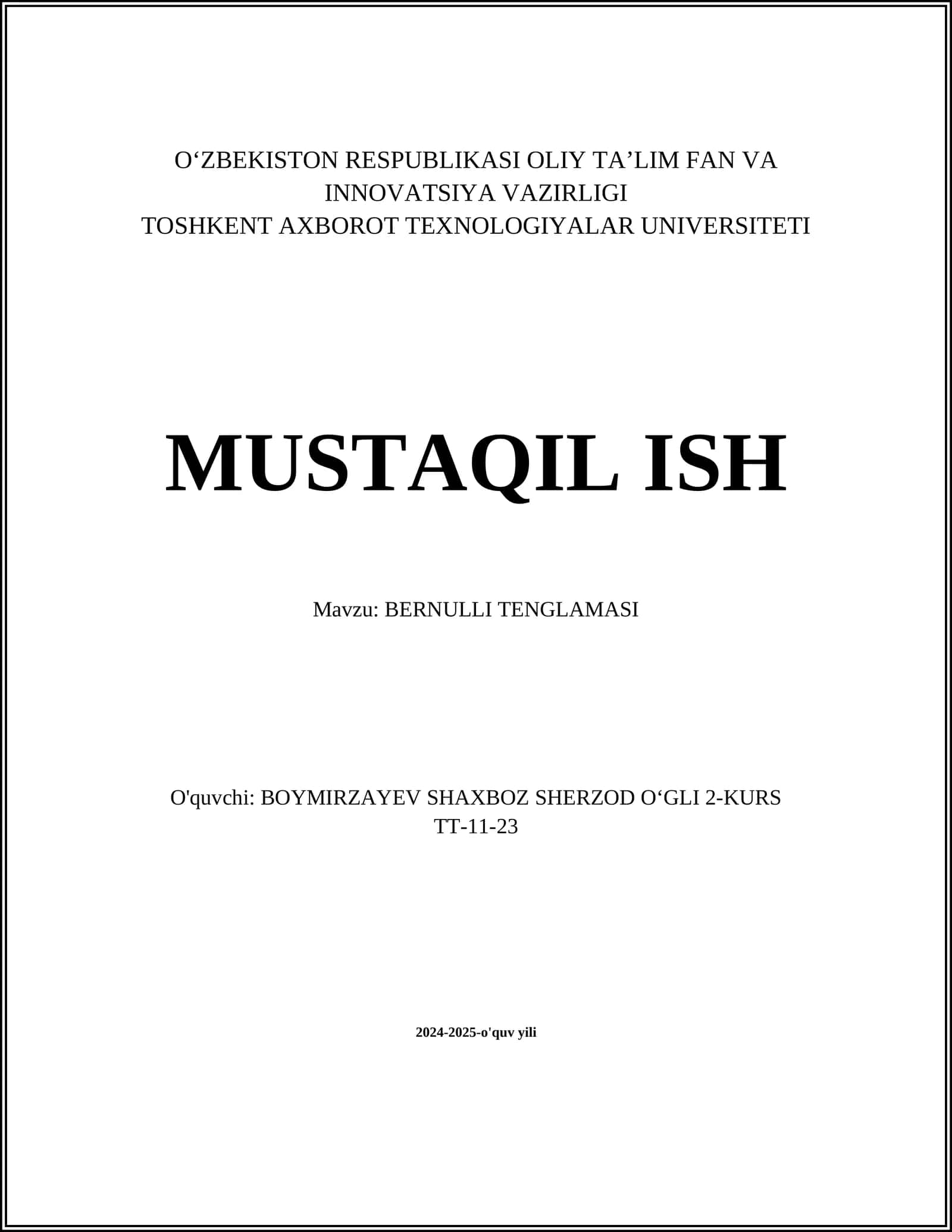 BERNULLI TENGLAMASI 1