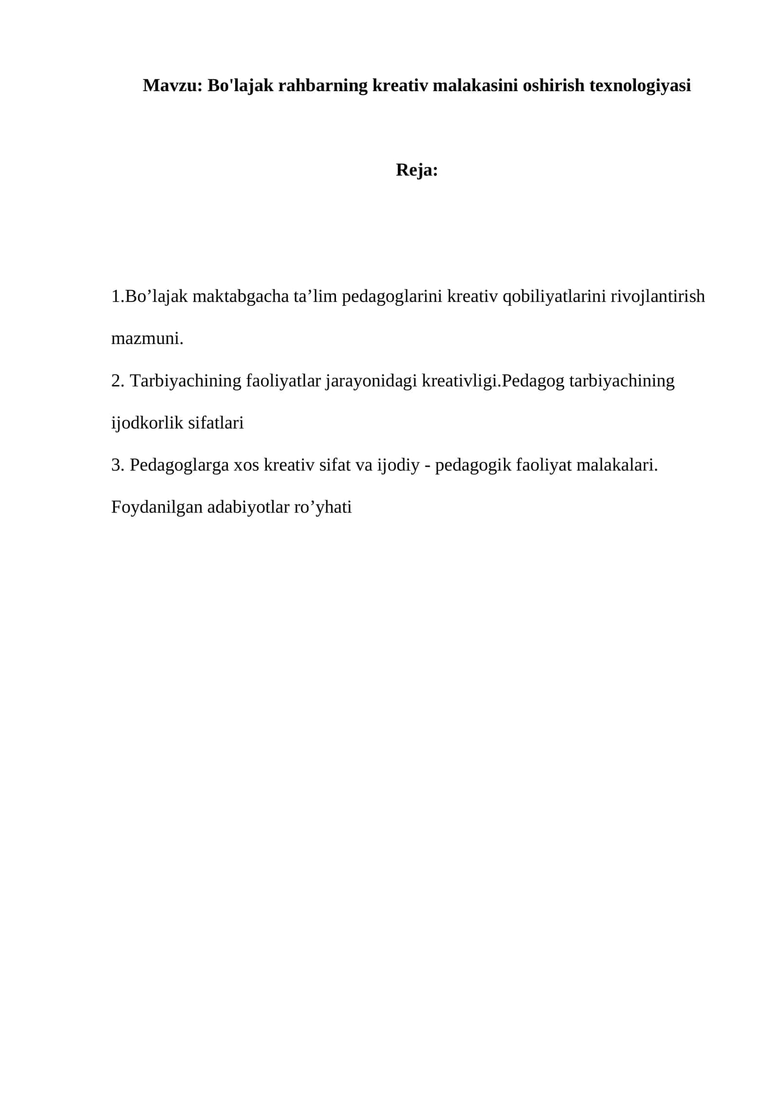 Bo'lajak rahbarning kreativ malakasini oshirish texnologiyasi 1