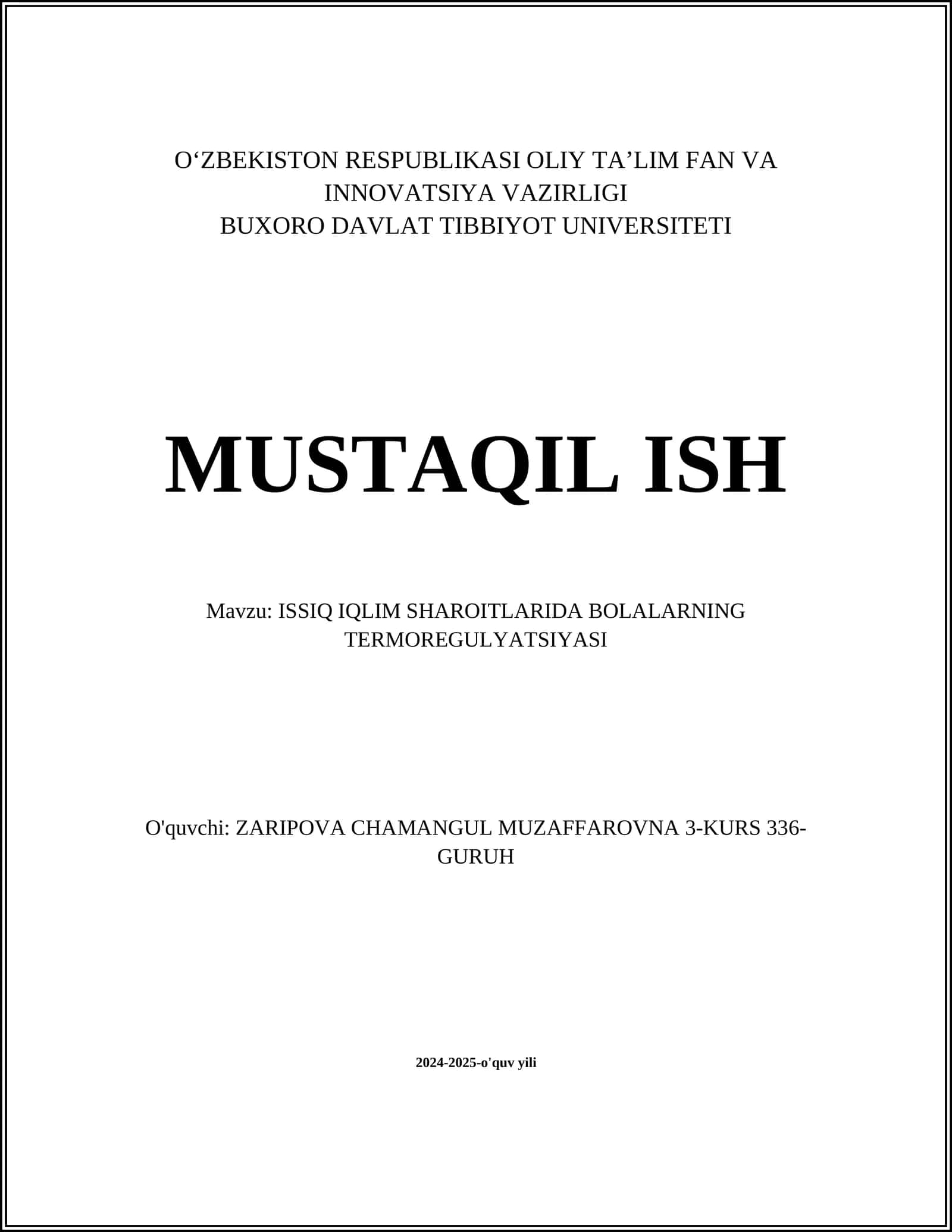ISSIQ IQLIM SHAROITLARIDA BOLALARNING TERMOREGULYATSIYASI 1
