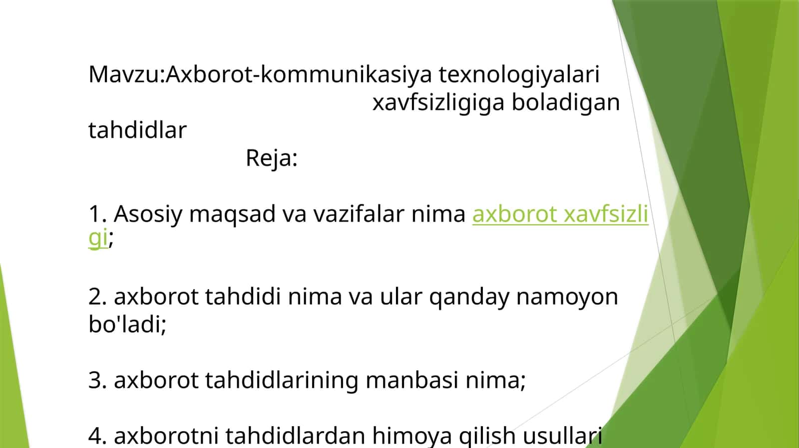 Axborot-kommunikasiya texnologiyalari xavfsizligi va axborot tahdidlarining manbalari 1