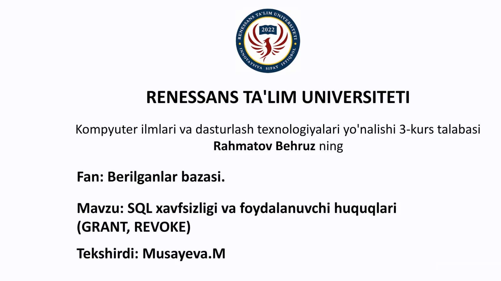 SQL Xavfsizligi: GRANT va REVOKE bilan Foydalanuvchi Huquqlarini Boshqarish 1