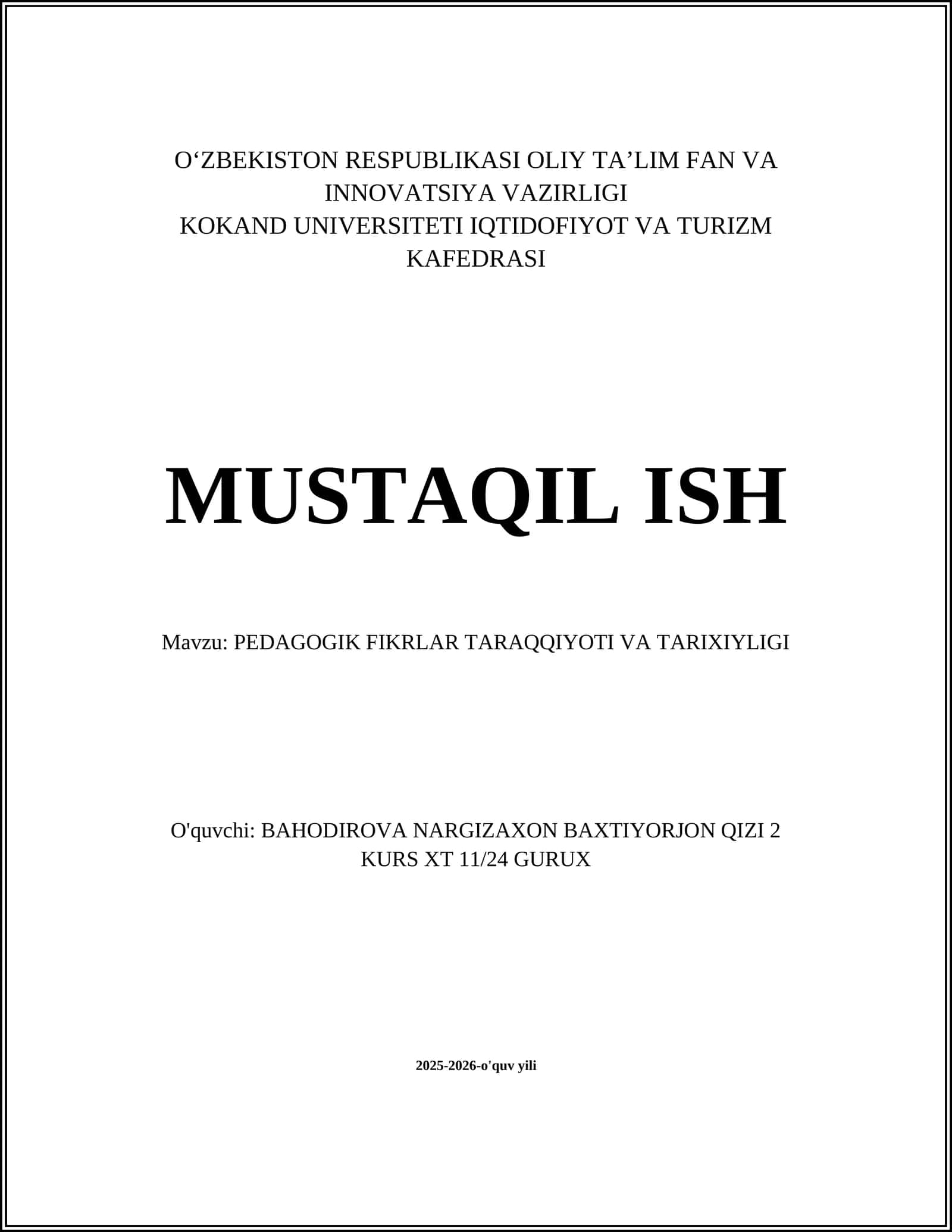 PEDAGOGIK FIKRLAR TARAQQIYOTI VA TARIXIYLIGI 1