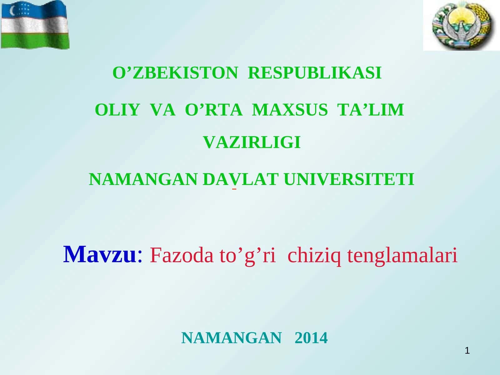 Fazoda to’g’ri chiziq tenglamalari 1