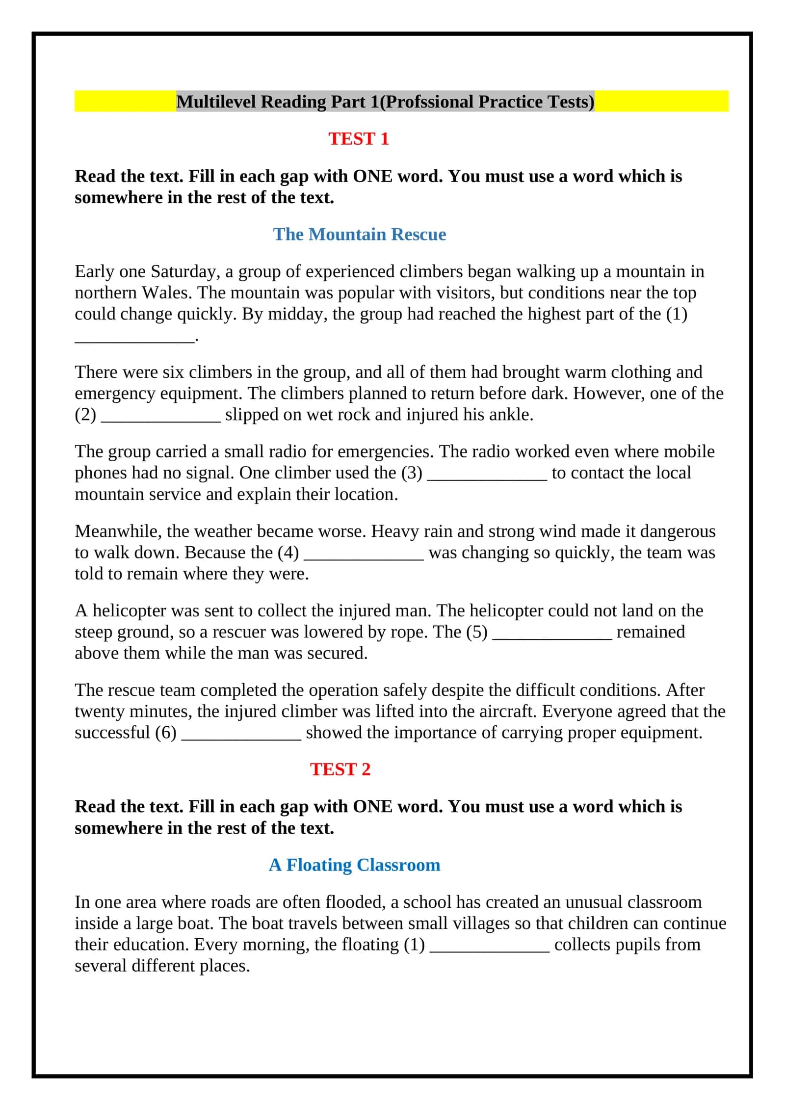 Multilevel Reading Part1 (Professional Practice Tests-30 1