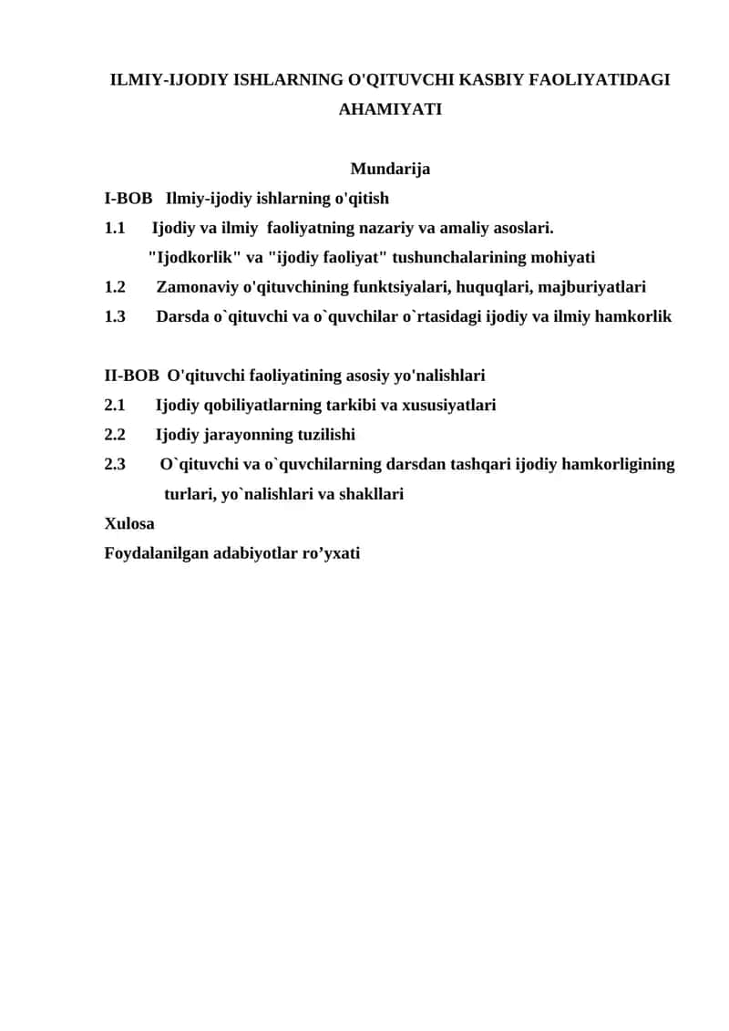 ILMIY-IJODIY ISHLARNING O'QITUVCHI KASBIY FAOLIYATIDAGI AHAMIYATI 1