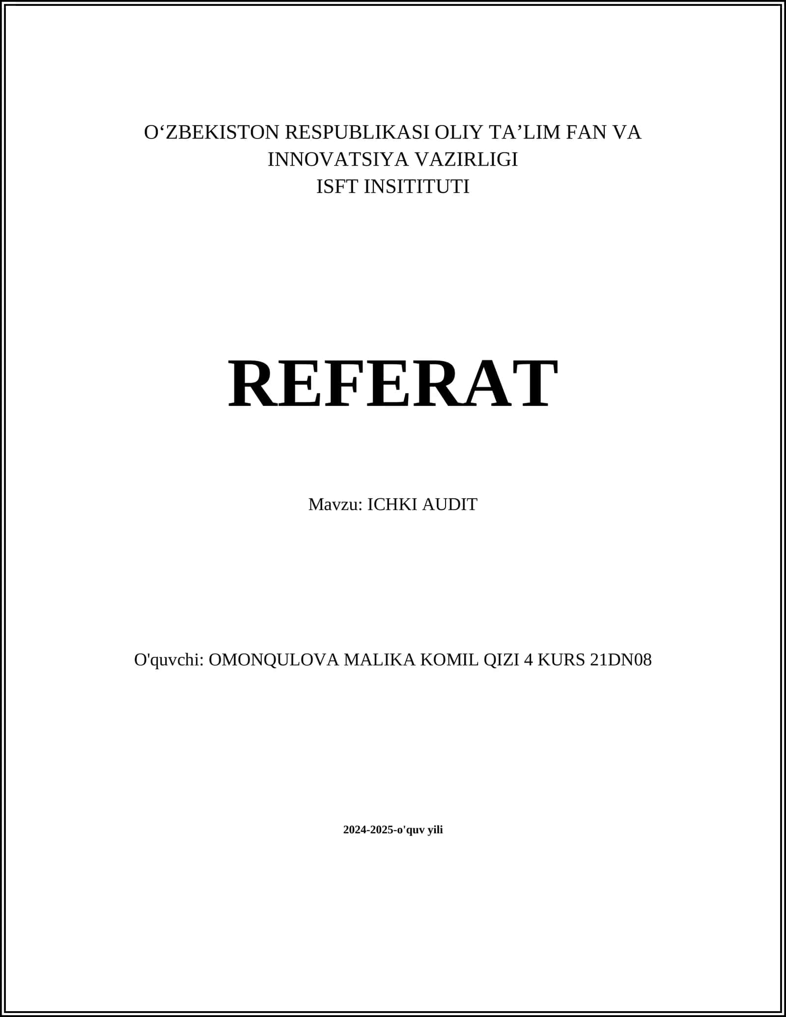 ICHKI AUDIT 1