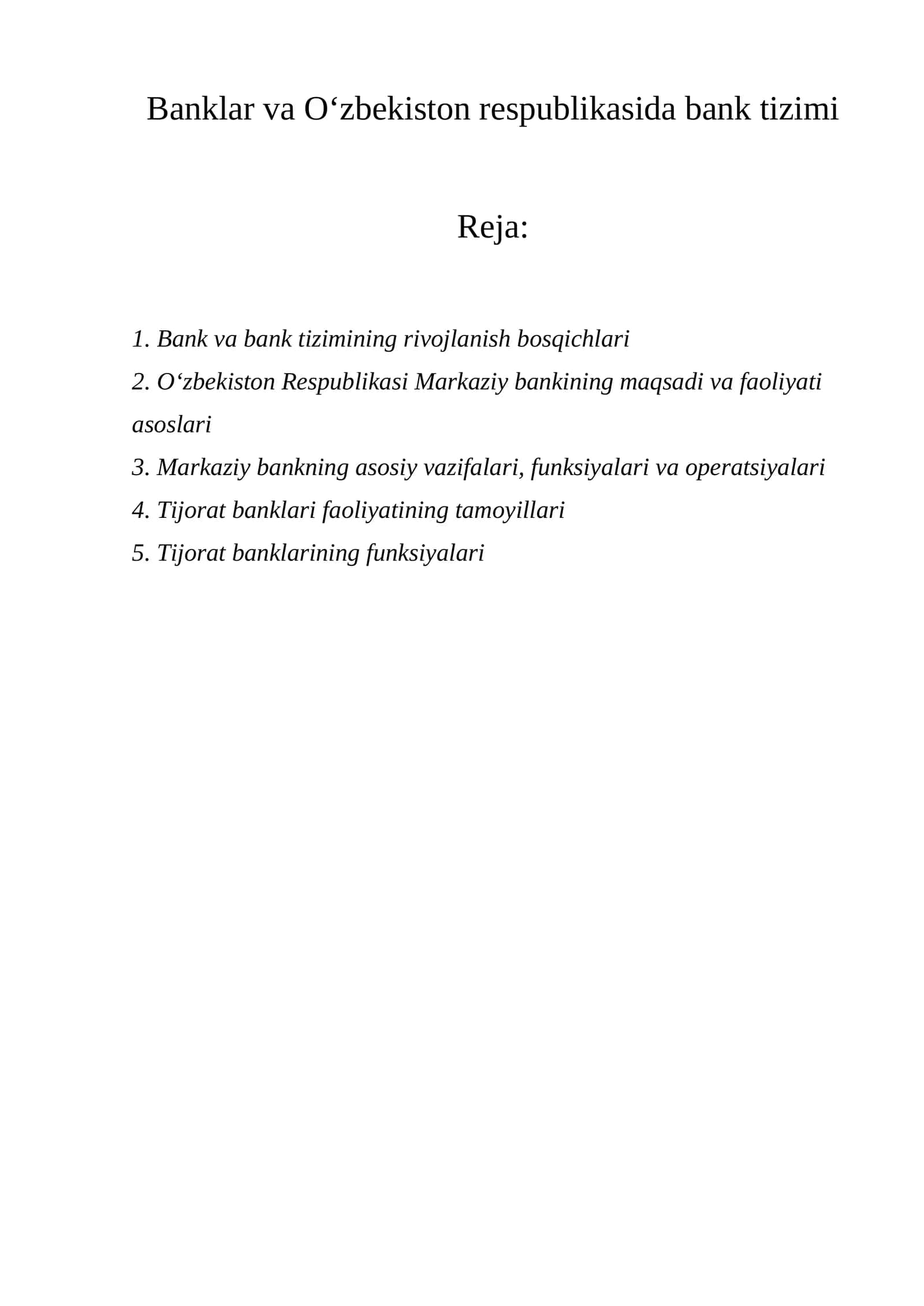 Banklar va O‘zbekiston respublikasida bank tizimi 1