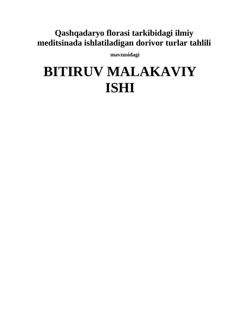 Qashqadaryo florasi tarkibidagi ilmiy meditsinada ishlatiladigan dorivor turlar tahlili 1