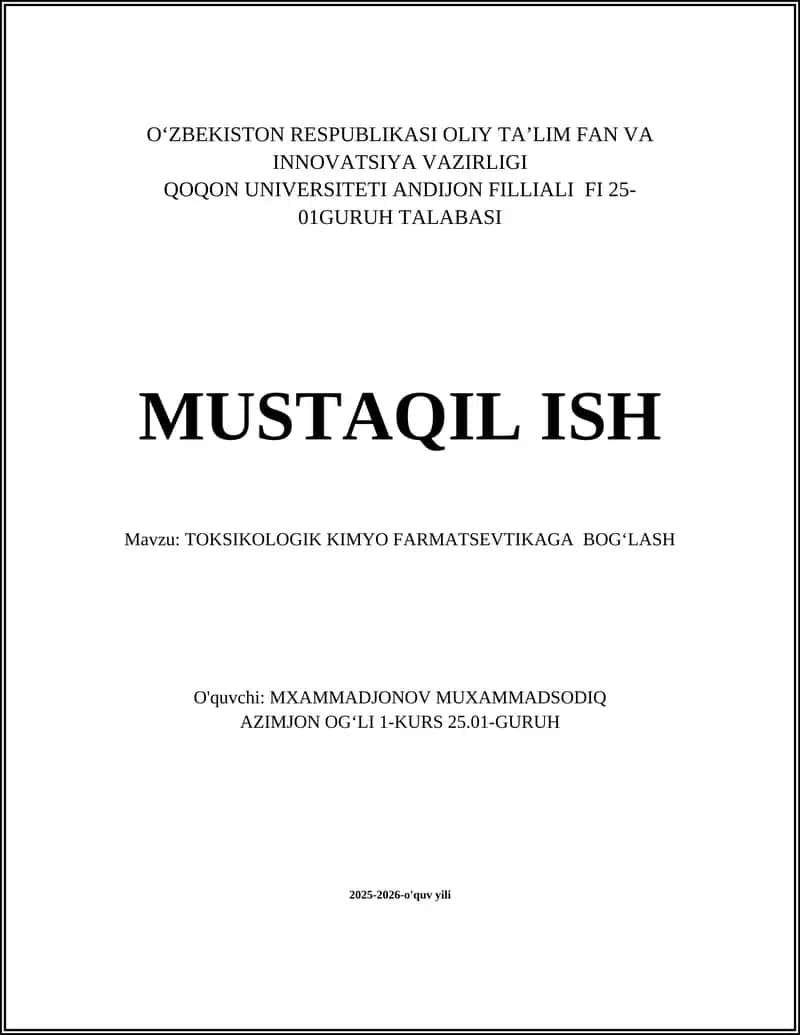 TOKSIKOLOGIK KIMYO FARMATSEVTIKAGA BOGʻLASH 1