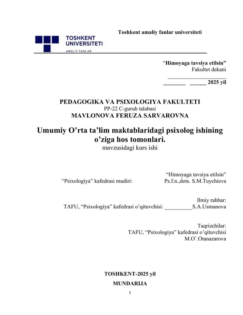 "Psixologiya" kurs ishi 1