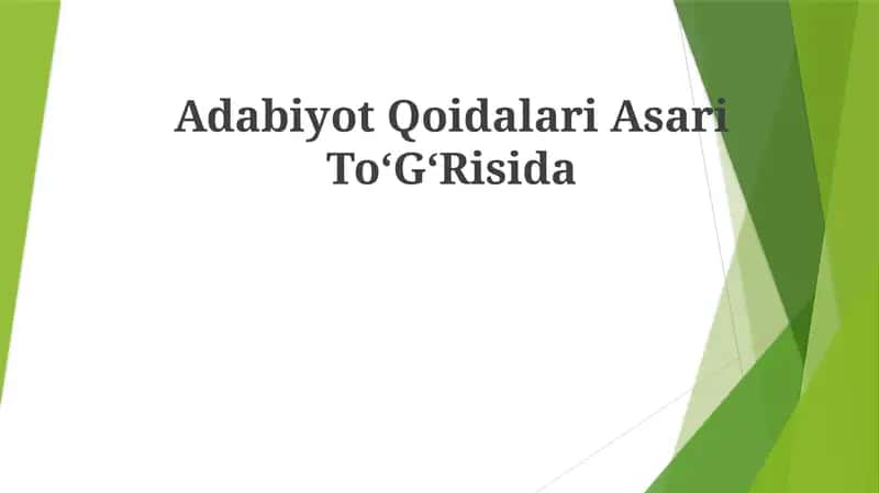 Adabiyot Qoidalari AsariToʻGʻRisida 1