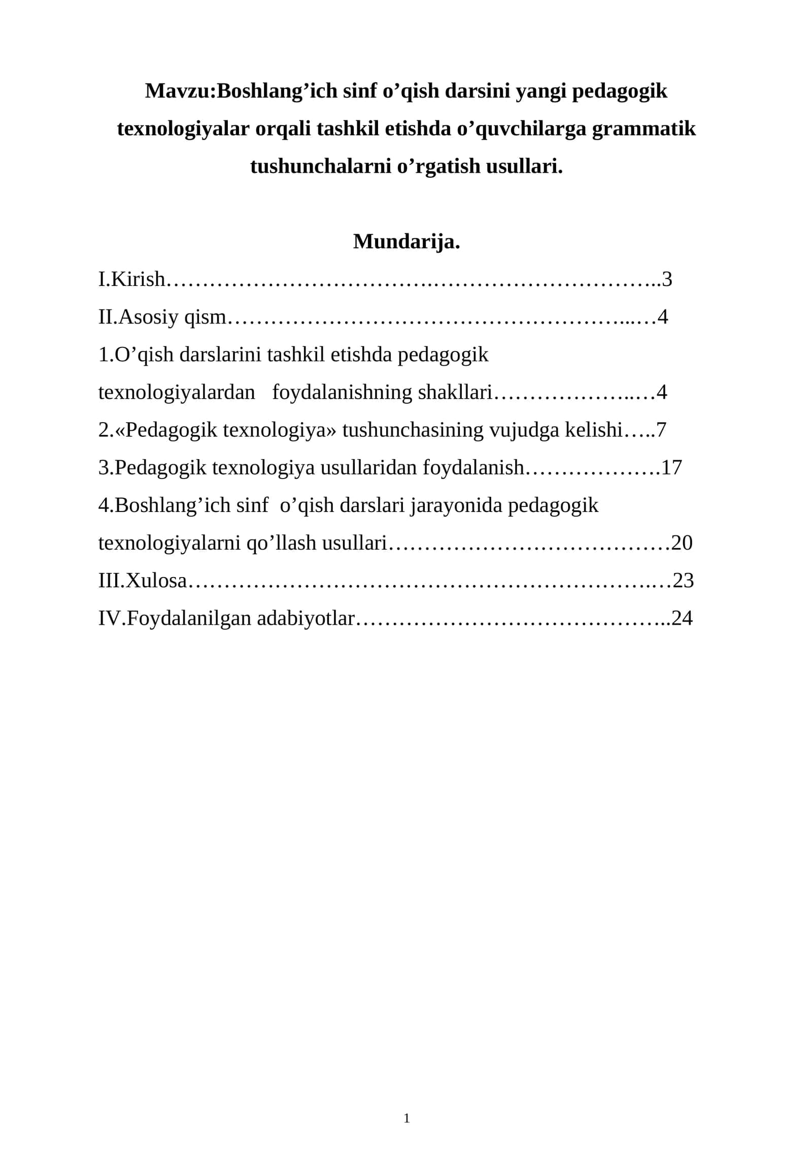 Boshlang’ich sinf o’qish darsini yangi pedagogik texnologiyalar orqali tashkil etishda o’quvchilarga grammatik tushunchalarni o’rgatish usullari 1