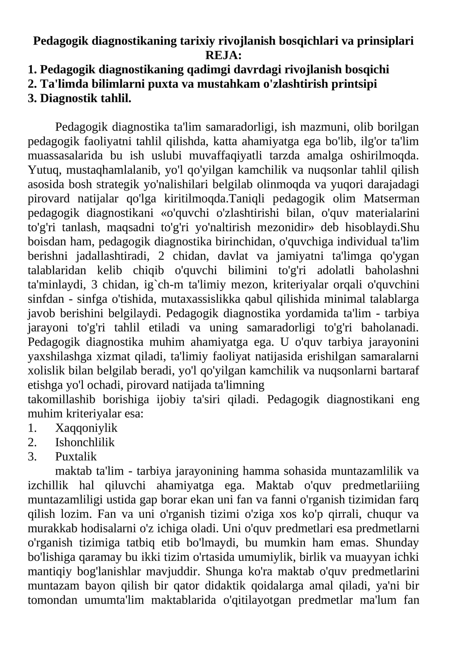 Pedagogik diagnostikaning tarixiy rivojlanish bosqichlari va prinsiplari 1