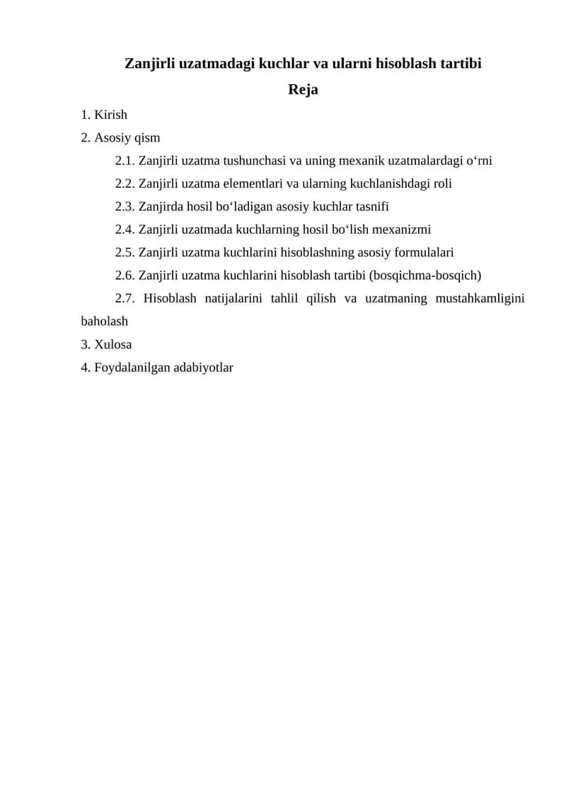 Zanjirli uzatmadagi kuchlar va ularni hisoblash tartibi 1