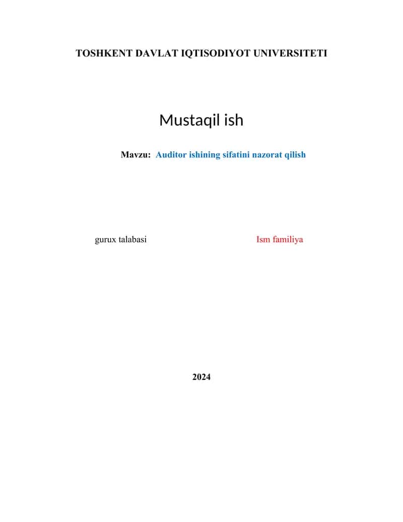 Auditor ishining sifatini nazorat qilish 1