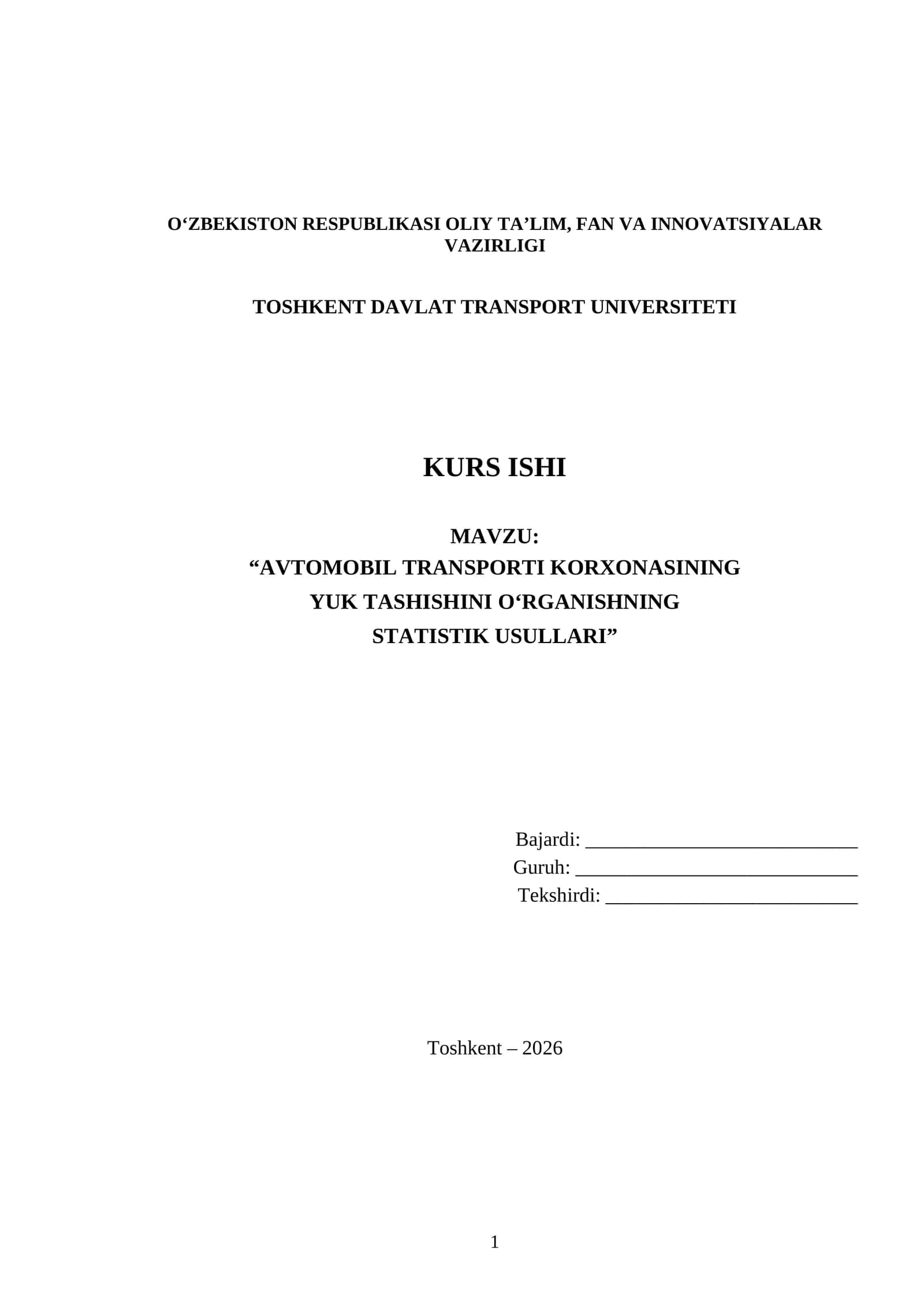 AVTOMOBIL TRANSPORTI KORXONASINING YUK TASHISHINI O‘RGANISHNING STATIK USULLARI 1