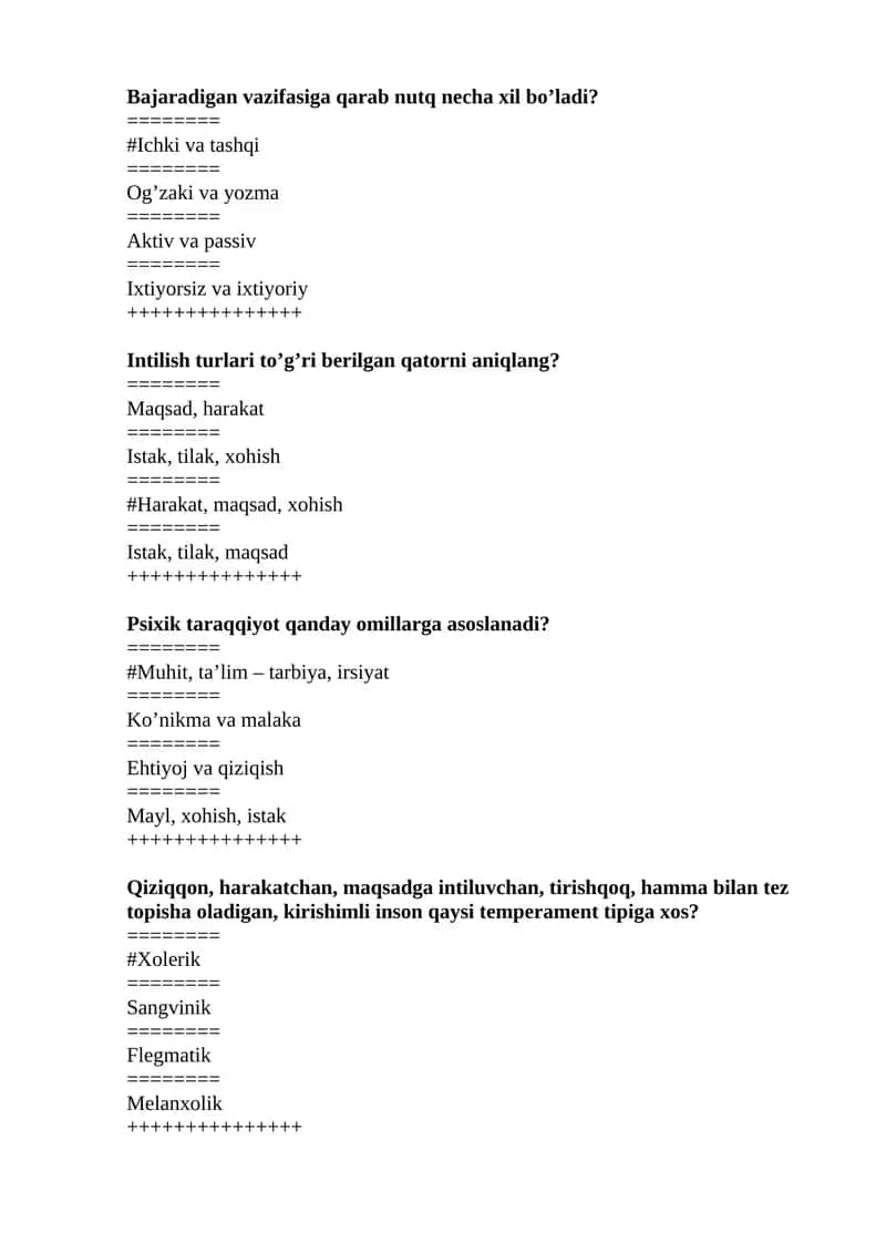 Umumiy psixologiya test HEMIS 1