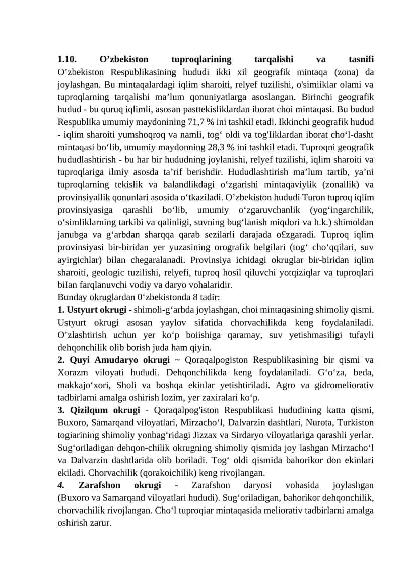 O’zbekiston tuproqlarining tarqalishi va tasnifi 1