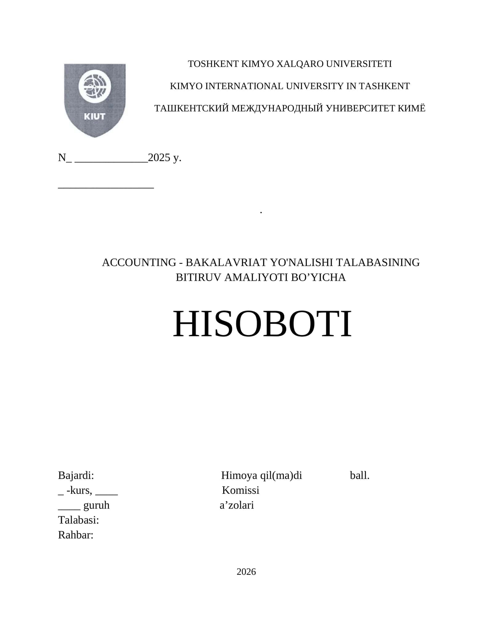 Kiyim kechak ishlab chiqarish korxonasi boʻyicha tayyorlangan AMALIYOT HISOBOTI 1