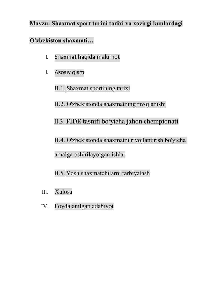 Shaxmat sport turini tarixi va xozirgi kunlardagi 1