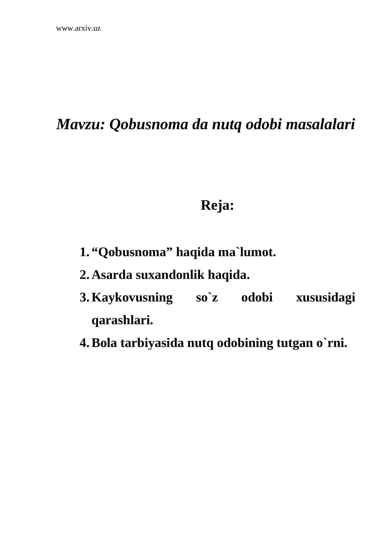 Qobusnoma da nutq odobi masalalari 1