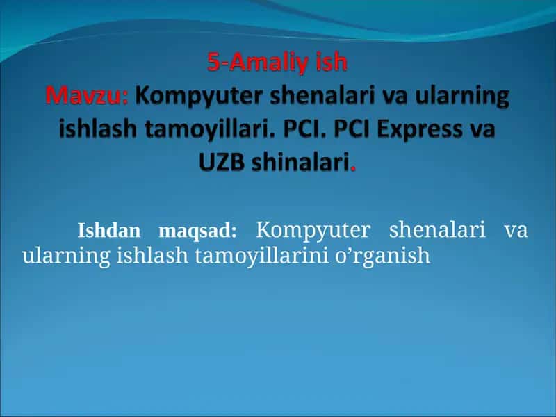 Kompyuter shenalari va ularning ishlash tamoyillari. PCI. PCI Express va UZB shinalari 1