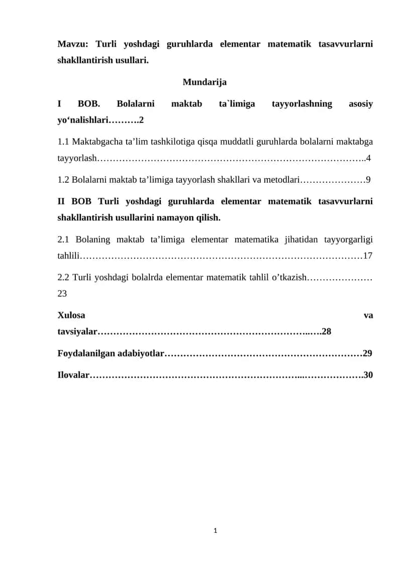 Turli yoshdagi guruhlarda elementar matematik tasavvurlarni shakllantirish usullari 1