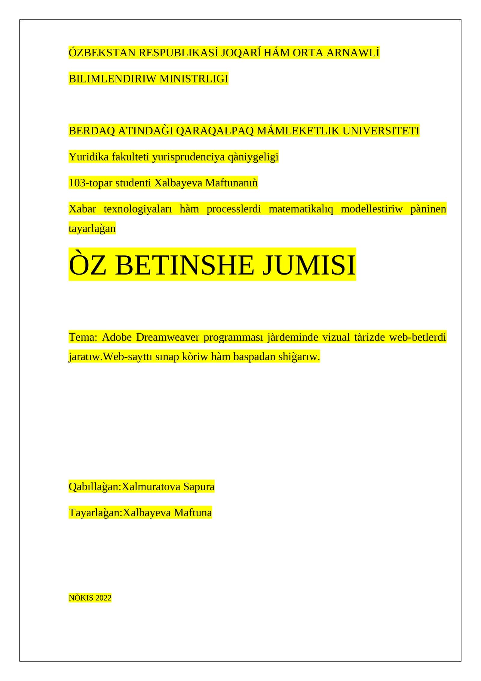 Adobe Dreamweaver dasturi jarayonida vizual ta'rizda veb-saytlarni yaratish 1