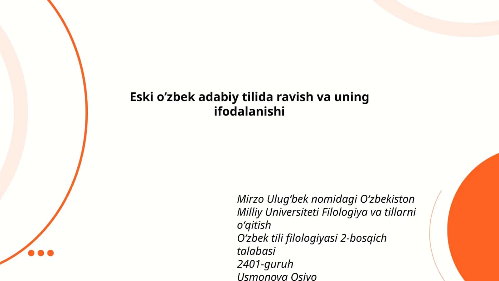 Eski oʻzbek adabiy tilida ravish va uning ifodalanishi 1