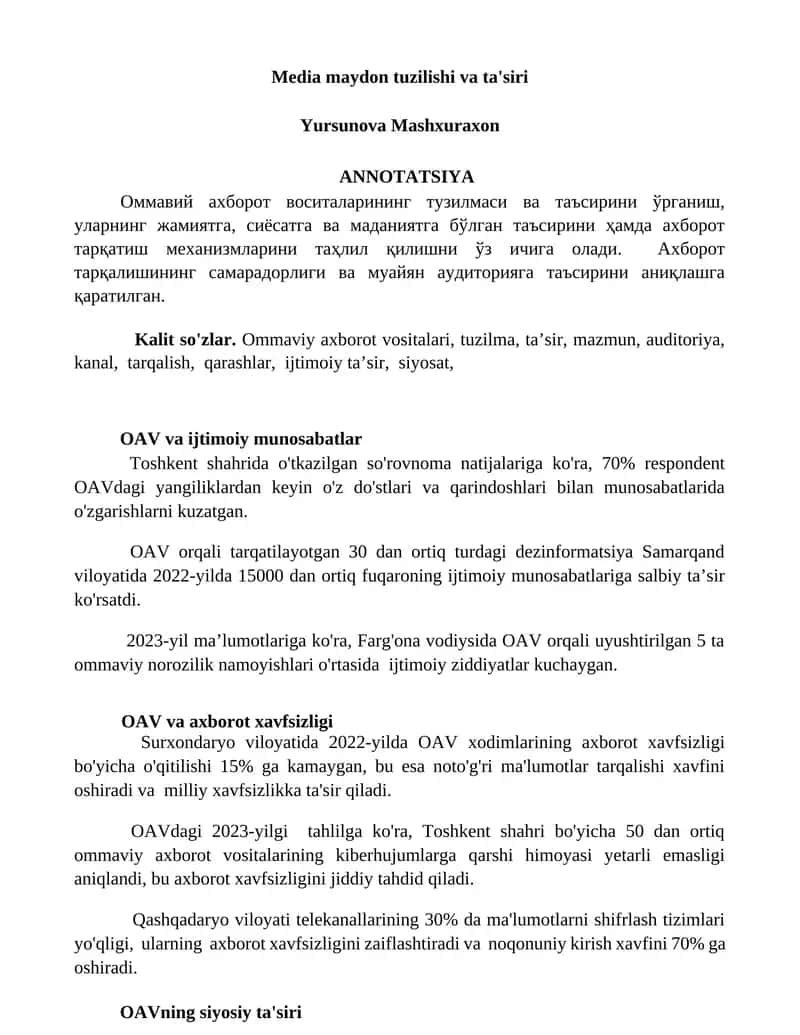 Media maydon tuzilishi va ta'siri 1
