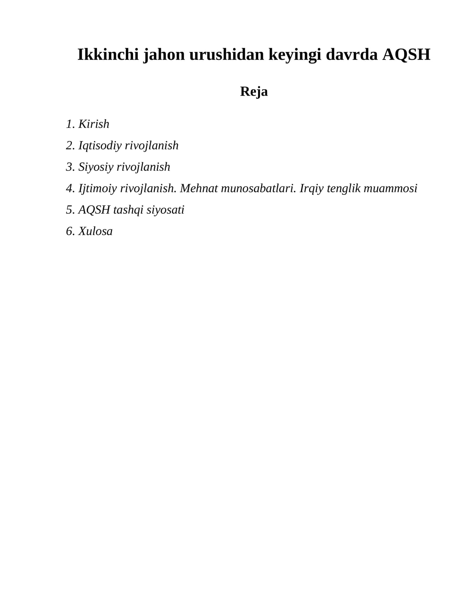 «Ikkinchi jahon urushidan keyingi davrda AQSH» 1